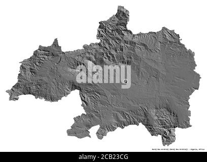 Forme de Bordj Bou Arréridj, province d'Algérie, avec sa capitale isolée sur fond blanc. Carte d'élévation à deux niveaux. Rendu 3D Banque D'Images