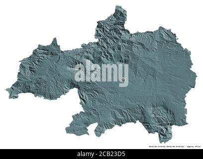 Forme de Bordj Bou Arréridj, province d'Algérie, avec sa capitale isolée sur fond blanc. Carte d'altitude en couleur. Rendu 3D Banque D'Images