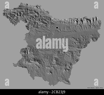 Forme de Bouira, province d'Algérie, avec sa capitale isolée sur un fond de couleur unie. Carte d'élévation à deux niveaux. Rendu 3D Banque D'Images