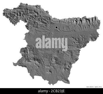 Forme de Bouira, province d'Algérie, avec sa capitale isolée sur fond blanc. Carte d'élévation à deux niveaux. Rendu 3D Banque D'Images