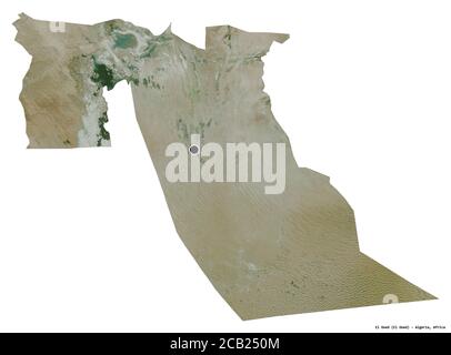 Forme d'El Oued, province d'Algérie, avec sa capitale isolée sur fond blanc. Imagerie satellite. Rendu 3D Banque D'Images