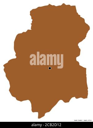 Forme de Huambo, province d'Angola, avec sa capitale isolée sur fond blanc. Composition des textures répétées. Rendu 3D Banque D'Images