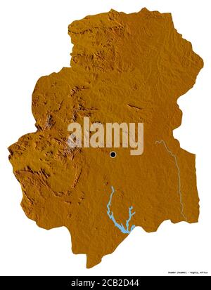 Forme de Huambo, province d'Angola, avec sa capitale isolée sur fond blanc. Carte topographique de relief. Rendu 3D Banque D'Images