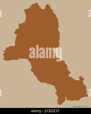 Forme de Malanje, province d'Angola, avec sa capitale isolée sur un fond de couleur unie. Composition des textures répétées. Rendu 3D Banque D'Images