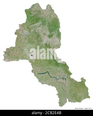 Forme de Malanje, province d'Angola, avec sa capitale isolée sur fond blanc. Imagerie satellite. Rendu 3D Banque D'Images