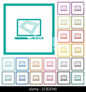 Économiseur d'écran sur ordinateur portable icônes de couleur plate avec cadres quadrants sur fond blanc Illustration de Vecteur