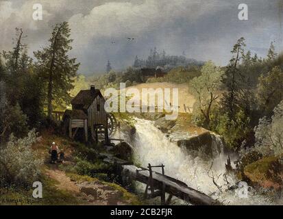 Herzog Hermann - moulin à eau sur un ruisseau de montagne - Allemand École - 19e et début du 20e siècle Banque D'Images