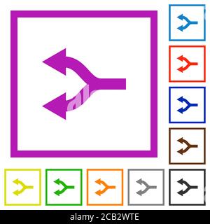 Flèches fractionnées icônes de couleur plate de gauche dans les cadres carrés sur arrière-plan blanc Illustration de Vecteur