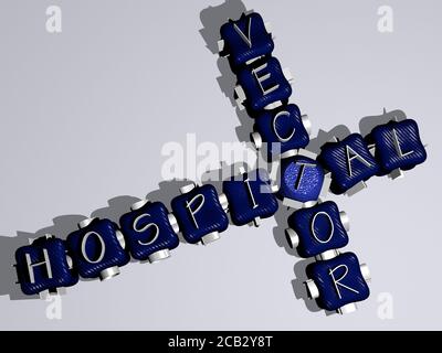 MOT-clé DE VECTEUR D'HÔPITAL de lettres cubes colorées. Illustration 3D. Médecin et soins Banque D'Images