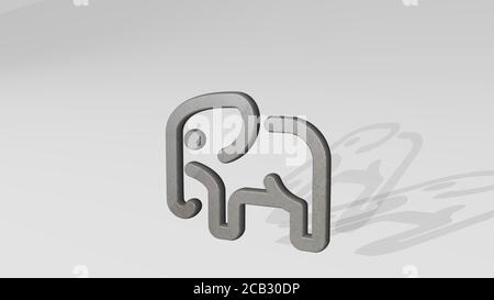Icône Elephant 3D sur le sol. Illustration 3D. Animal et africain Banque D'Images