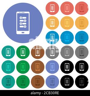 Mobile affinez les icônes plates multicolores sur les arrière-plans ronds. Inclut des variantes d'icônes blanches, claires et sombres pour les effets de survol et d'état actif, un Illustration de Vecteur