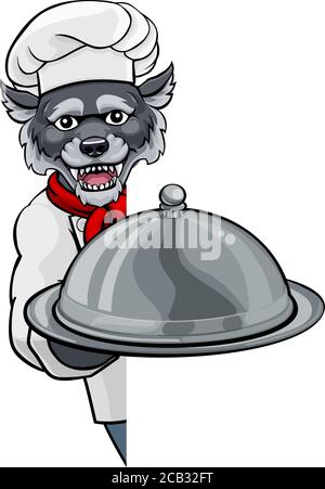 Le Chef Loup Mascot Signe Le Personnage De Dessin Animé Illustration de Vecteur