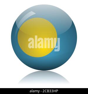 Palauan drapeau bille de verre sur l'illustration de vecteur de surface de miroir de lumière Illustration de Vecteur