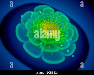 Fleur fractale brillante verte, arrière-plan abstrait généré par ordinateur, rendu 3D Banque D'Images