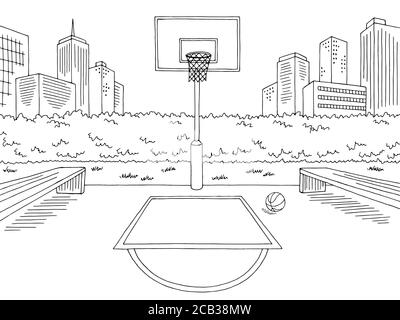 Terrain de basket-ball Street sport Graphic noir blanc ville paysage croquis vecteur d'illustration Illustration de Vecteur