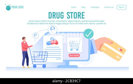 Page d'accueil du service d'achat de médicaments en ligne Illustration de Vecteur