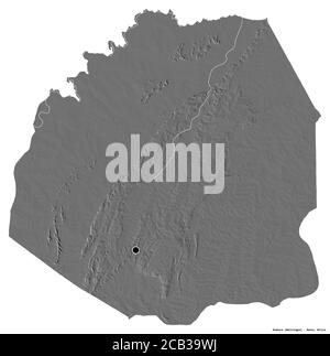 Forme d'Atakora, département du Bénin, avec sa capitale isolée sur fond blanc. Carte d'élévation à deux niveaux. Rendu 3D Banque D'Images