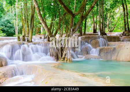 Vue fascinante de la cascade TAD SAE dans la province de Luang Prabang Au Laos Banque D'Images