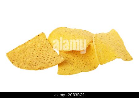 Quatre nachos isolés sur fond blanc. Cuisine mexicaine Banque D'Images