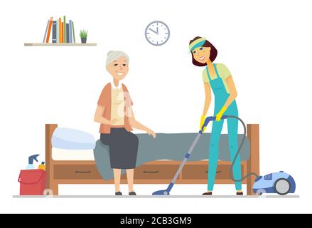 Femme plus propre aidant - modèle plat illustration de style Illustration de Vecteur