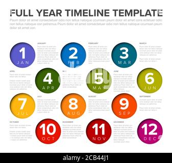 Modèle de calendrier annuel complet avec tous les mois en mosaïque de cercle Illustration de Vecteur