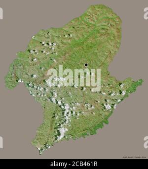 Forme de Karuzi, province du Burundi, avec sa capitale isolée sur un fond de couleur unie. Imagerie satellite. Rendu 3D Banque D'Images