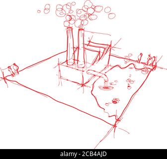 croquis architectural ou dessin à la main d'une usine ou d'un bâtiment industriel sans arrière-plan Illustration de Vecteur