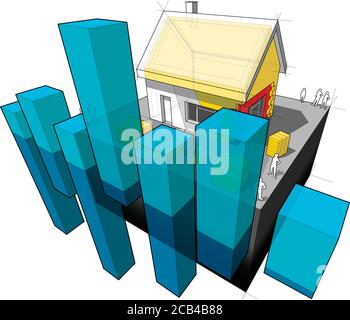 schéma d'une maison individuelle avec un mur et un toit supplémentaires isolation avec diagramme commercial abstrait Illustration de Vecteur