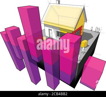 schéma d'une maison individuelle avec un mur et un toit supplémentaires isolation avec diagramme commercial abstrait Illustration de Vecteur