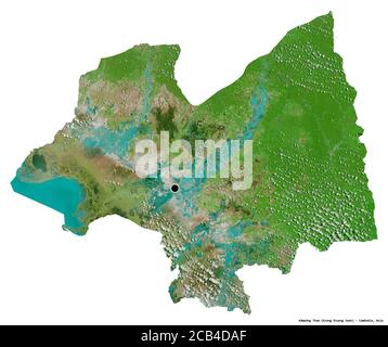 Forme de Kâmpóng Thum, province du Cambodge, avec sa capitale isolée sur fond blanc. Imagerie satellite. Rendu 3D Banque D'Images