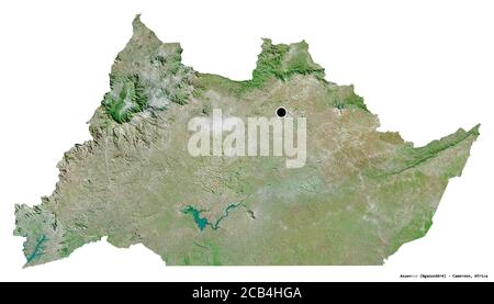 Forme d'Adamaoua, région du Cameroun, avec sa capitale isolée sur fond blanc. Imagerie satellite. Rendu 3D Banque D'Images