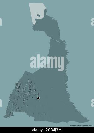Forme d'Extrême-Nord, région du Cameroun, avec sa capitale isolée sur un fond de couleur unie. Carte d'altitude en couleur. Rendu 3D Banque D'Images