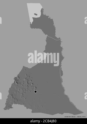 Forme d'Extrême-Nord, région du Cameroun, avec sa capitale isolée sur un fond de couleur unie. Carte d'élévation à deux niveaux. Rendu 3D Banque D'Images