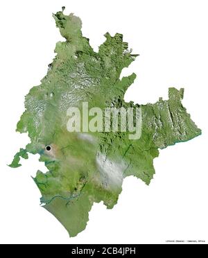 Forme du littoral, région du Cameroun, avec sa capitale isolée sur fond blanc. Imagerie satellite. Rendu 3D Banque D'Images