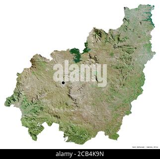 Forme de l'Ouest, région du Cameroun, avec sa capitale isolée sur fond blanc. Imagerie satellite. Rendu 3D Banque D'Images