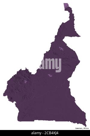 Forme du Cameroun avec sa capitale isolée sur fond blanc. Carte d'altitude en couleur. Rendu 3D Banque D'Images