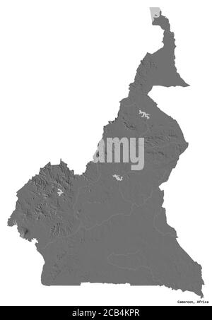 Forme du Cameroun avec sa capitale isolée sur fond blanc. Carte d'élévation à deux niveaux. Rendu 3D Banque D'Images