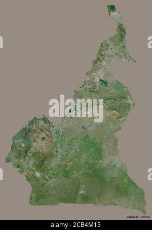 Forme du Cameroun avec sa capitale isolée sur un fond de couleur unie. Imagerie satellite. Rendu 3D Banque D'Images
