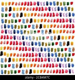 Ensemble de points d'aquarelle multicolores isolés sur fond blanc. Motif sans couture Banque D'Images