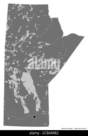 Forme du Manitoba, province du Canada, avec sa capitale isolée sur fond blanc. Carte d'élévation à deux niveaux. Rendu 3D Banque D'Images