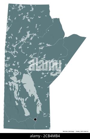 Forme du Manitoba, province du Canada, avec sa capitale isolée sur fond blanc. Carte d'altitude en couleur. Rendu 3D Banque D'Images