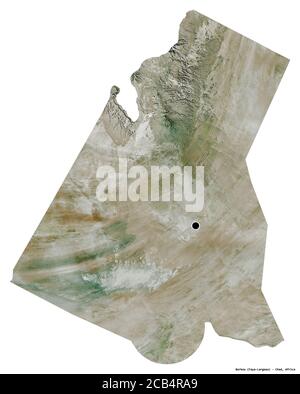 Forme de Borkou, région du Tchad, avec sa capitale isolée sur fond blanc. Imagerie satellite. Rendu 3D Banque D'Images