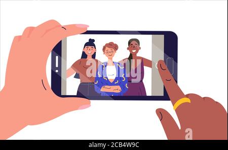 Écran de smartphone avec selfie de copines Illustration de Vecteur