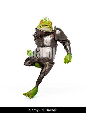 lord frog faisant un peu d'action sur fond blanc, illustration 3d Banque D'Images