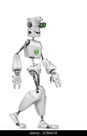 drôle de dessin animé robot juste marchant dans un fond blanc., illustration 3d Banque D'Images