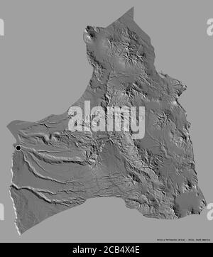 Forme d'Arica y Parinacota, région du Chili, avec sa capitale isolée sur un fond de couleur unie. Carte d'élévation à deux niveaux. Rendu 3D Banque D'Images