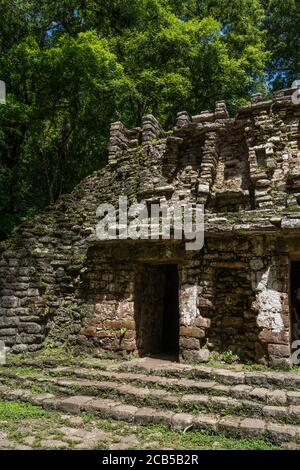 Bâtiment 19, ou le labyrinthe, dans les ruines de la ville maya de Yaxchilan sur la rivière Usumacinta à Chiapas, Mexique. Banque D'Images