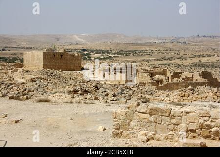 Vue générale Mamshit, Negev, Israël. Mamshit est la ville nabatéenne de Memphis. Dans la période nabatéenne, Mamshit était important parce qu'il était assis sur la rout Banque D'Images