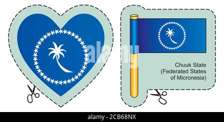 Drapeau de l'État de Chuuk. États fédérés de Micronésie. Symbole de coupe vectorielle ici, isolé sur blanc. Peut être utilisé pour le design, les autocollants, les souvenirs. Illustration de Vecteur