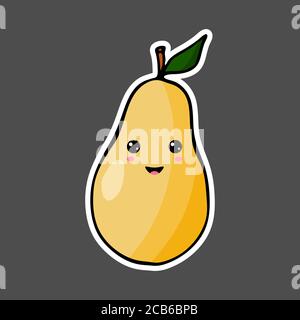 Kawaii autocollant coloré en forme de poire. Illustration vectorielle isolée sur fond sombre. Illustration de Vecteur